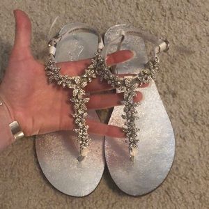 Free people Silver crystal flower flat sandal